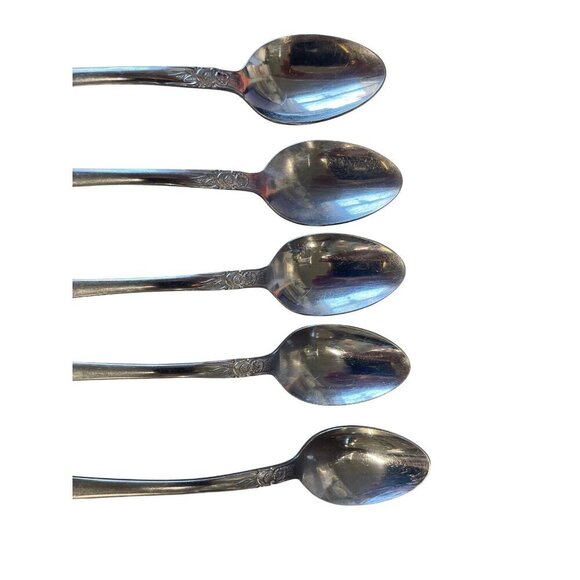 Set Of 5 Rose & Leaf National Stainless Japan ICE TEA Teaspoons - Picture 3 of 6